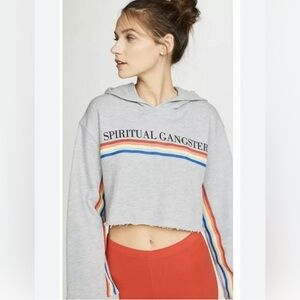 Spiritual gangster rainbow dance the night away crop hood sweatshirt in gray @B1